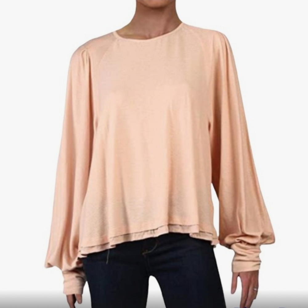 Free People Billie Sheer Cropped Knit Top Women's Size L